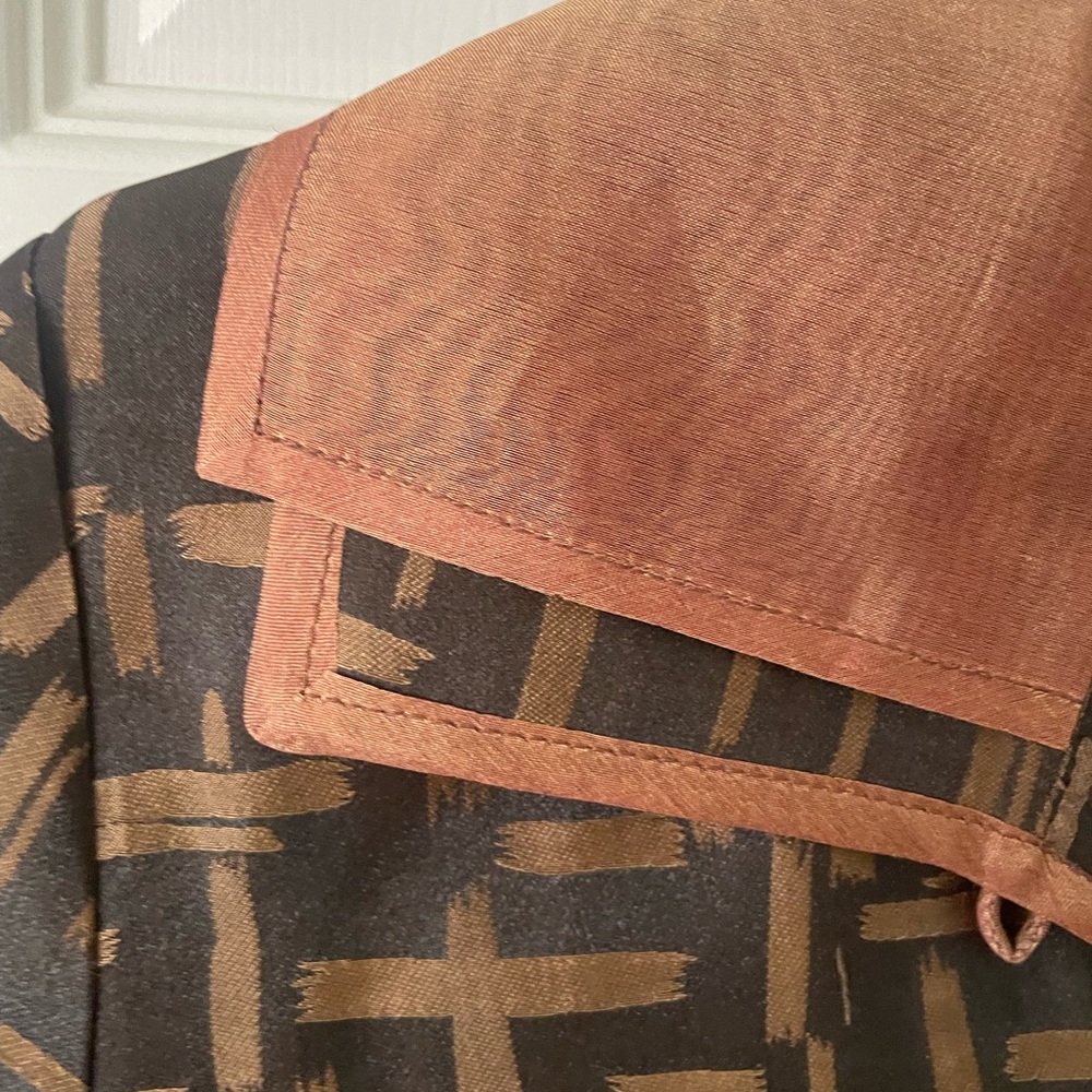 Earthen Silk |  100% Silk Bamboo Print Jacket. Rope Knot Button. Size Large. USA - Picture 5 of 11